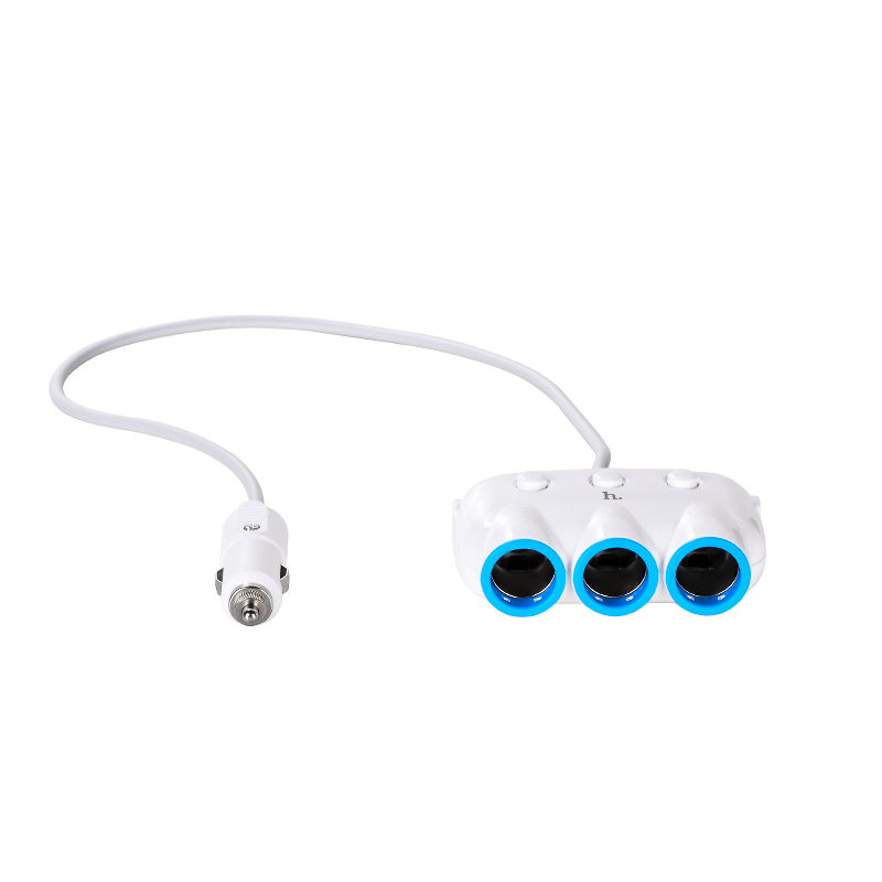 Hoco разветвитель прикуривателя C1, 3 прикуривателя, 2 USB выхода, 3.1A, белый