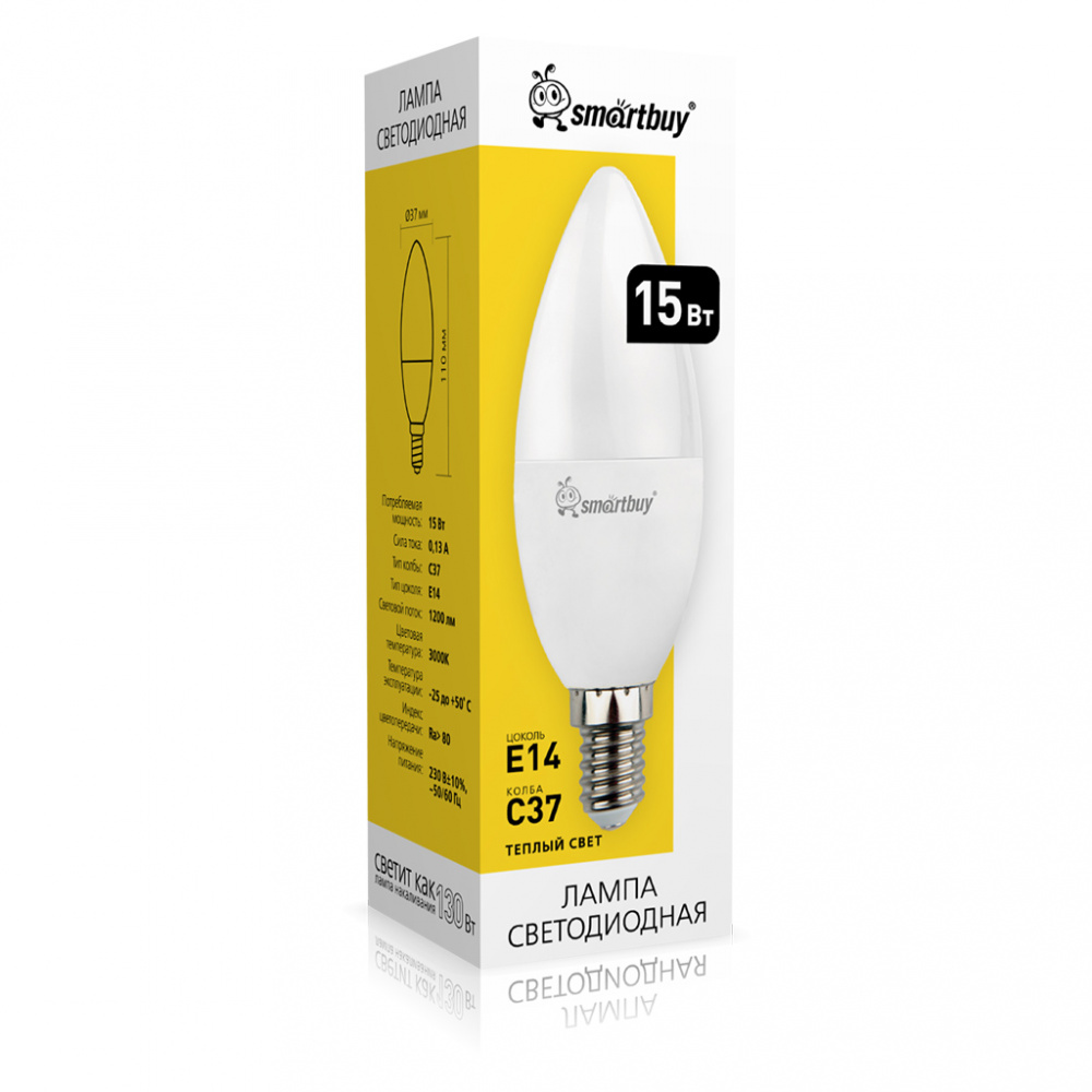 Светодиодная (LED) Лампа Smartbuy-C37-15W/3000/E14