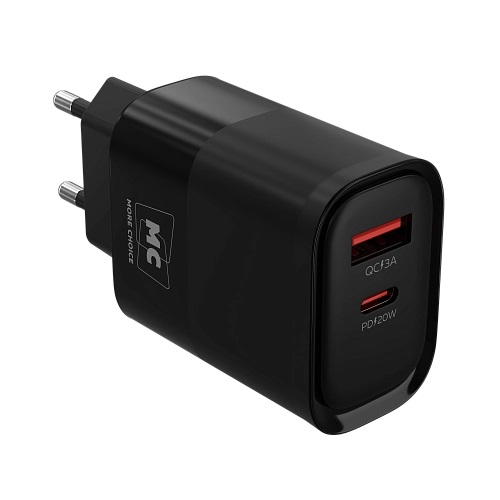 More Choice сетевое зарядное устройство NC81i, 1 USB QC3.0 + 1 PD 20W, + кабель PD/Lightning, черное