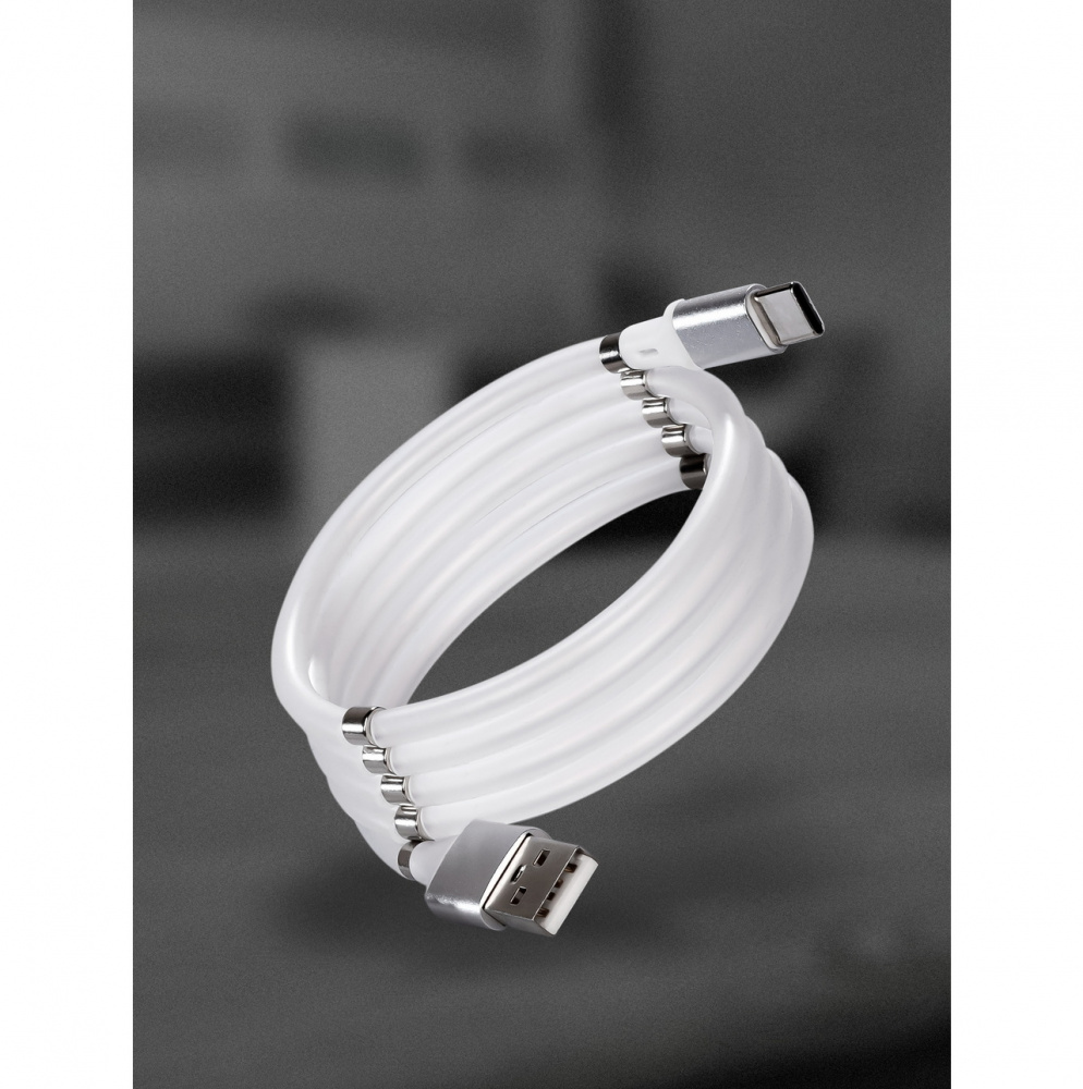 Smartbuy кабель Type-C - USB, 1 м, 3 Ампера, магнит, самосворачивающийся, белый