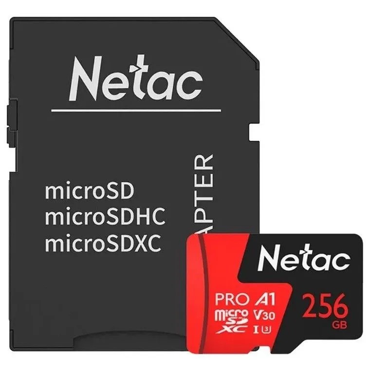 Netac карта памяти MicroSDHC 256 Gb Class10, P500 Extreme Pro, UHS-I, U1, A1, V10, с адаптером