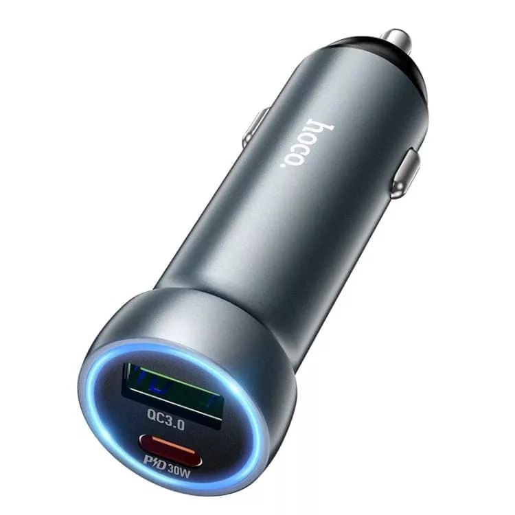 Hoco автомобильное зарядное устройство Z54a Prosperous, серое, PD 30Вт + USB QC3.0 18Вт