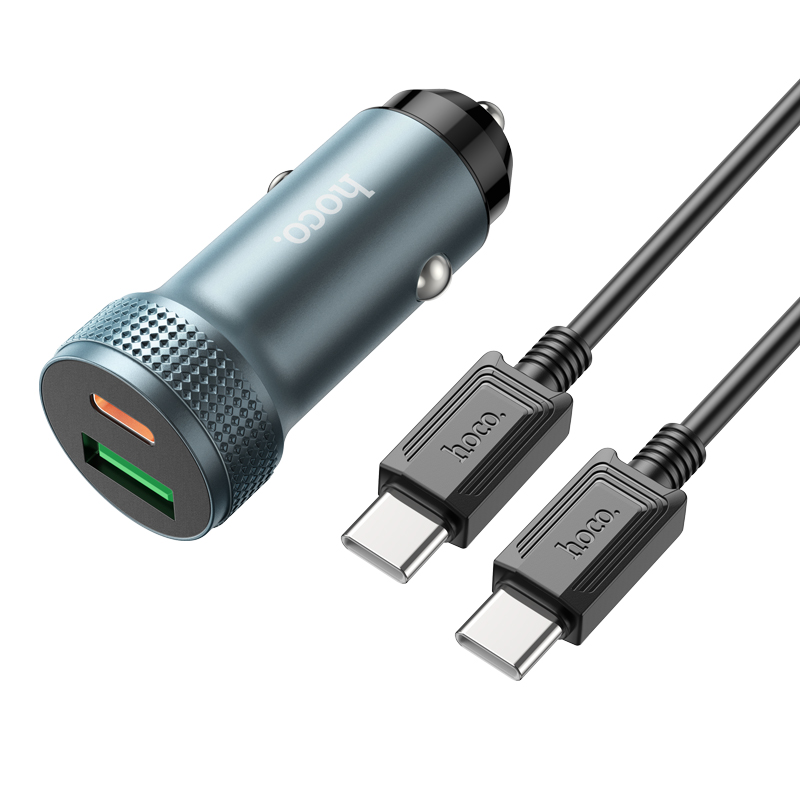 Hoco автомобильное зарядное устройство Z49B Leader, USB QC3.0 + PD 38Вт, + кабель PD/PD, Metal Grey