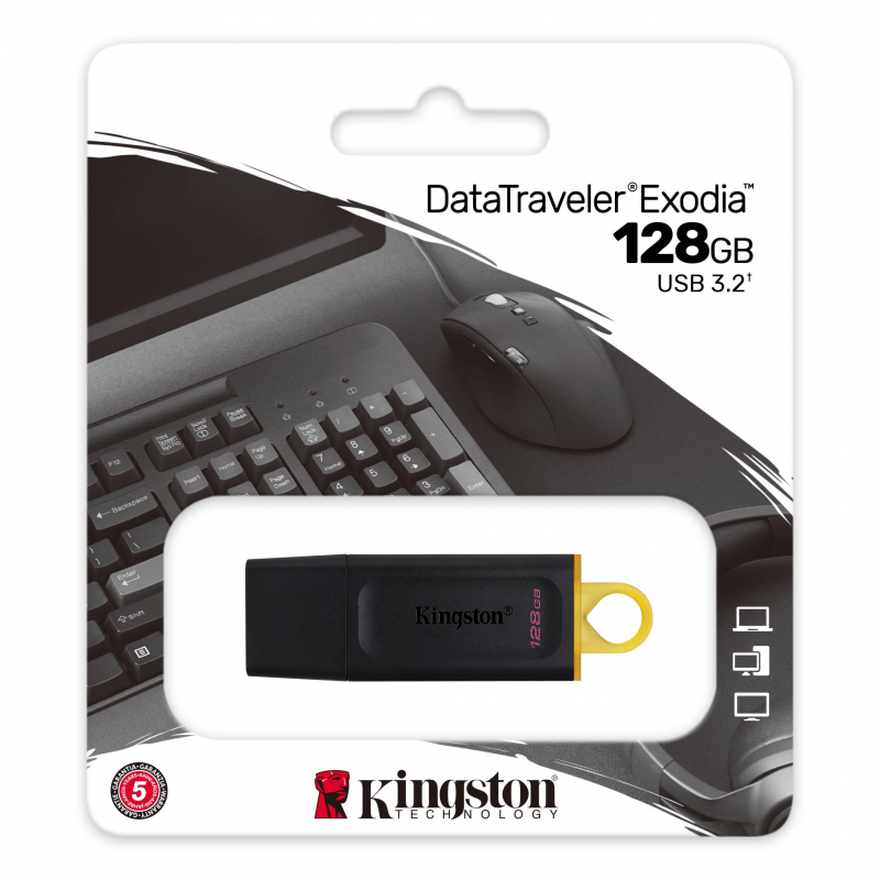 Kingston USB 3.2 Flash 128 Gb Data Traveler Exodia (Черно-желтый)