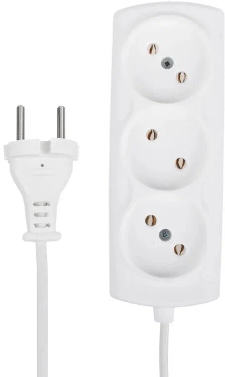 Радист удлинитель без заземления, 3 гнезда, 1.5 метра, 6А, 2*0,75мм ШВВП, белый