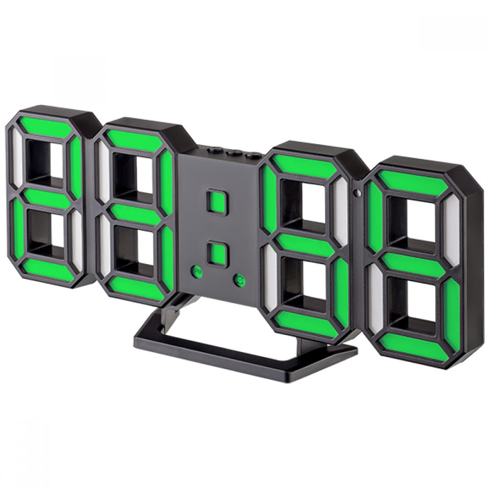 Perfeo LED Часы-будильник "Luminous 2", черный корпус, зеленая подсветка