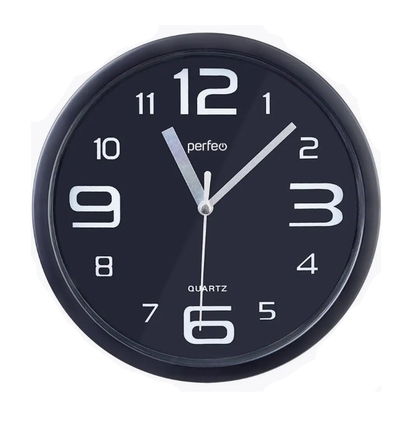 Perfeo настенные часы "PF-WC-001", круглые, диаметр 20 см, черный корпус/черный циферблат
