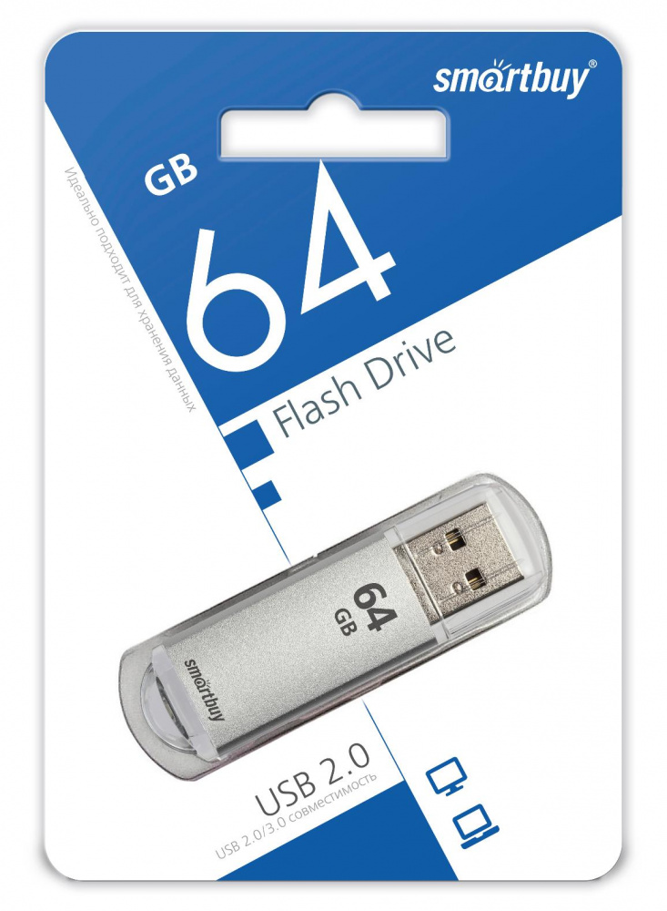 Smartbuy USB 2.0 Flash 64 Gb V-Cut (Silver)
