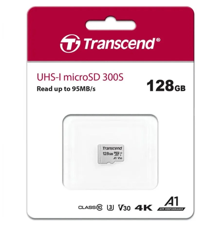 Transcend карта памяти MicroSDXC 128 Gb Class10, 300S, UHS-I, U3, A1, V30, 100MB/s, без адаптера