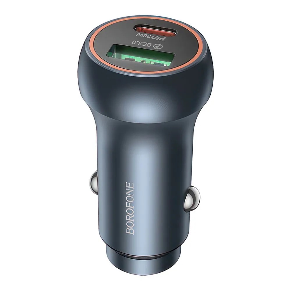 Borofone автомобильное зарядное устройство BZ32B Fresh, серый металлик, PD 30Вт + USB QC3.0 18Вт