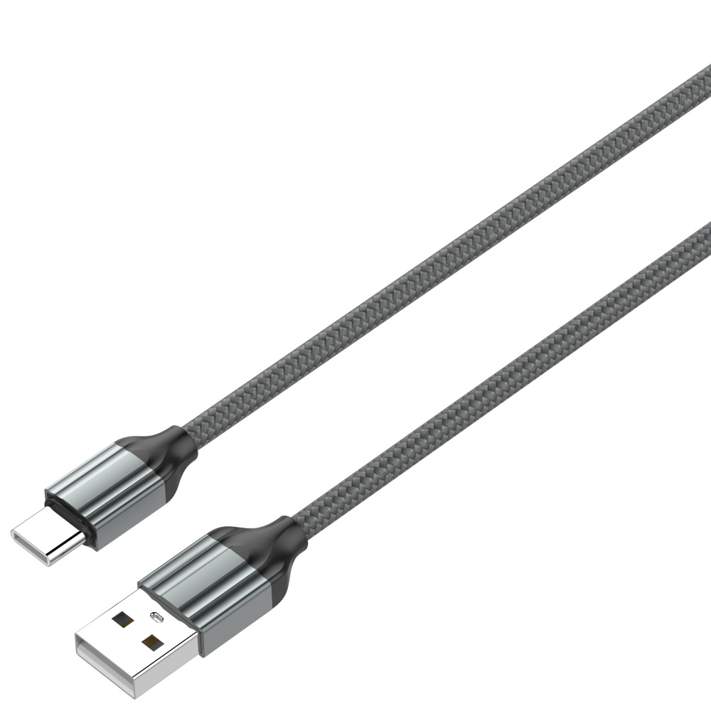 LDNIO кабель Type-C - USB, 2 м, LS432, серый, нейлон