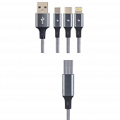 Perfeo micro USB + Type-C + 8pin (3в1) кабель 1.2 м, черный